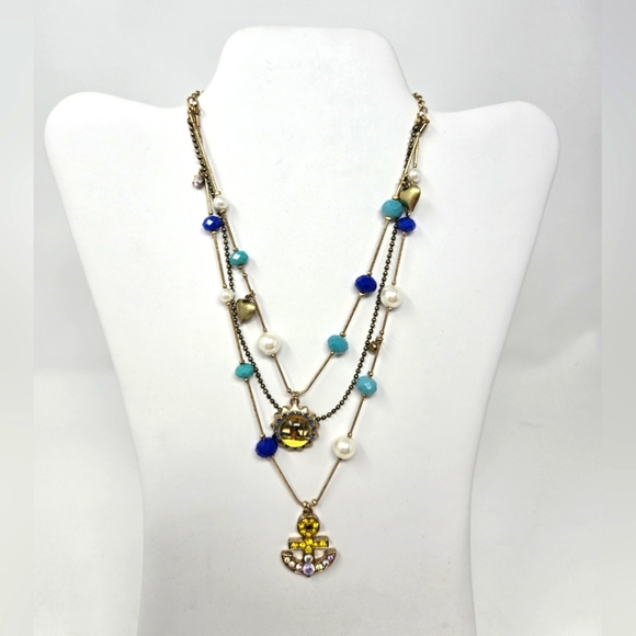 BETSEY JOHNSON SHIP SHAPE TRIPLE STRAND NECKLACE RHINESTONE ANCHOR WOMEN JEWELRY - Picture 1 of 13
